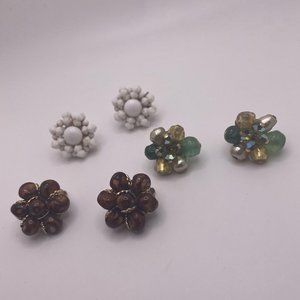 Lot Of 3 Vintage - Modern Clip On Clip-on Earrings Mix Bead Cluster